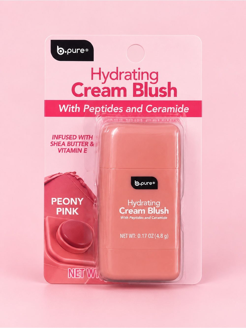 b.pure Hydrating Cream Blush with Peptides & Ceramide – Peony Pink